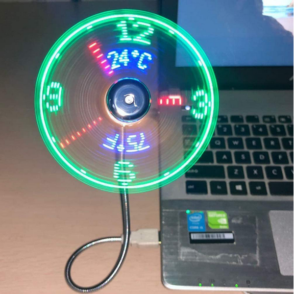 USB Clock Fan with Real Time Clock and Temperature Display Function Silver
