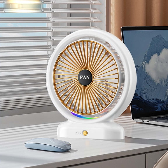 USB Colorful LED Mini Desk Fans, Rechargeable 3-Speed Quiet Fan, Portable Strong-Wind Camping Fan for Home & Travel Night Use