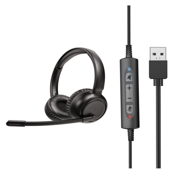 USB Computer Headset Gaming Headphone Digital Sound Processing PU Leather Earpads for Office Online Teaching