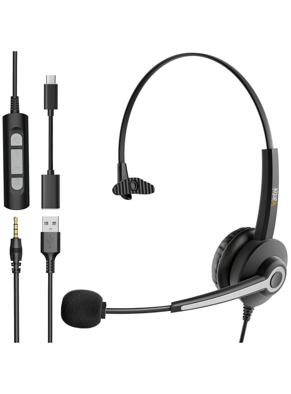 Computer USB Headset with Microphone for Laptop PC,3.5mm Wired Stereo Call Center Headset with Microphone Noise Cancelling, Corded Desktop Headphones with Mic & Mute for Office/Telework/Home/Zoom
