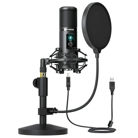 USB Computer Microphone with One-Touch Mute, Gain Knob, Shock Mount, Condenser Recording Mic for PC, Gaming, Streaming, Podcasts - AU-PM421T
