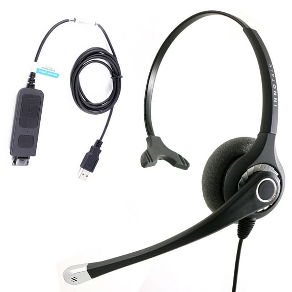 USB Computer PC Headset for MS Lync, Skype, 3CX, Bria X-Lite. Noise Cancel Mic Monaural Headset with Plantronics QD