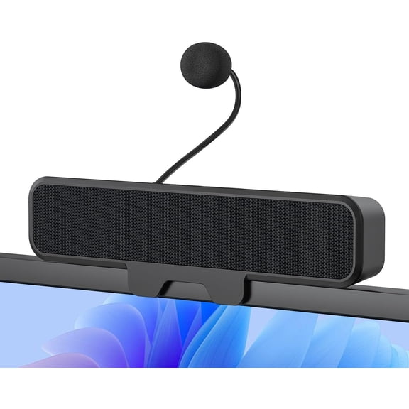 USB Computer Speakers with Detachable Microphone, Clip-On Monitor Sound Bar, 10W Stereo Bass PC Speaker with AEC Noise Cancelling Mic, One-Touch Mute for Desktop Laptop Meeting Gaming Online Classes