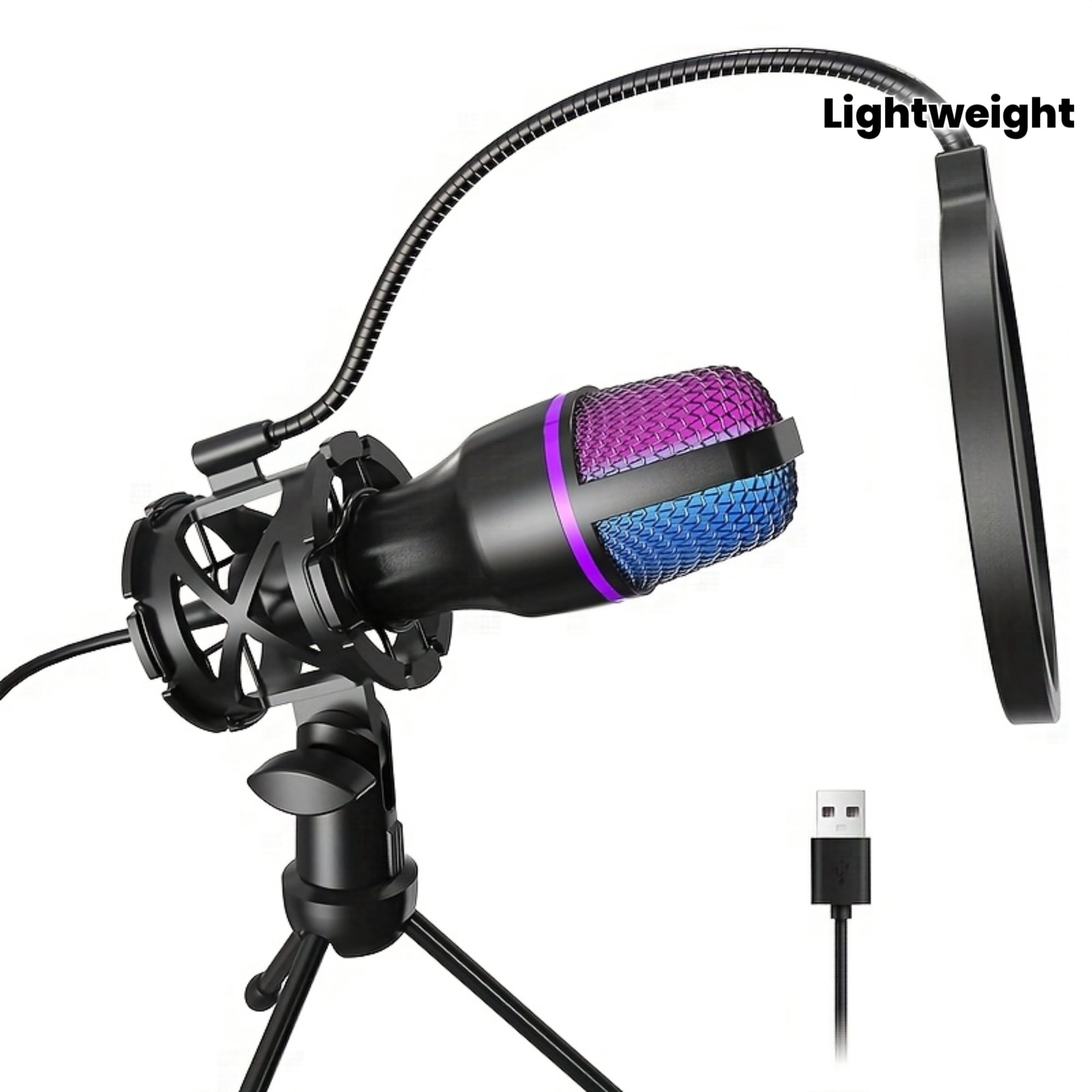 USB Condenser Microphone with Noise-Canceling, Portable Studio Recording & Streaming Mic for Gaming, Calls, Music, Compatible with PC, Laptop, Mobile Devices