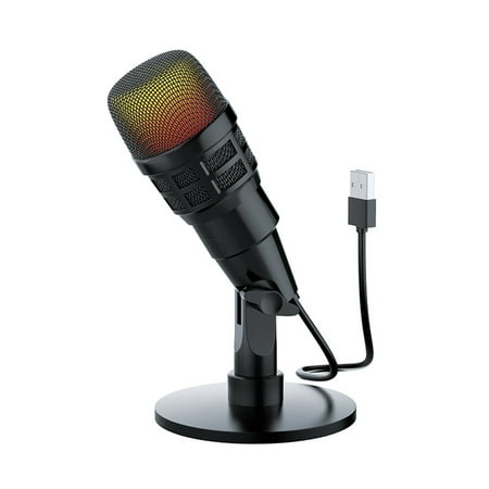 USB Condenser Microphone Plug and Play Gaming Mic for Laptop Phone Recording Live Streaming Karaoke 180 Degrees Rotatable Dynamic RGB Lighting Effects Capacitor Microphone 5/8'' Thread Interface