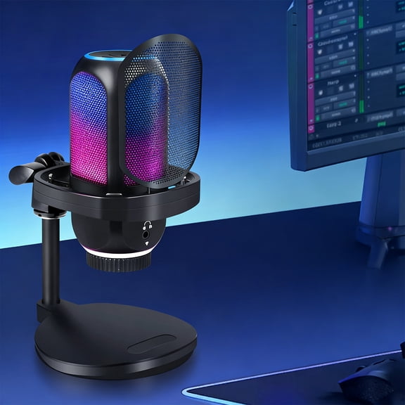 USB Condenser Microphone RGB Device, 192KHz High Resolution Recording Tool, Noise Reduction Streaming Audio System, Shock Mount Desktop Setup Device, Podcast Live Voice Capture Tool