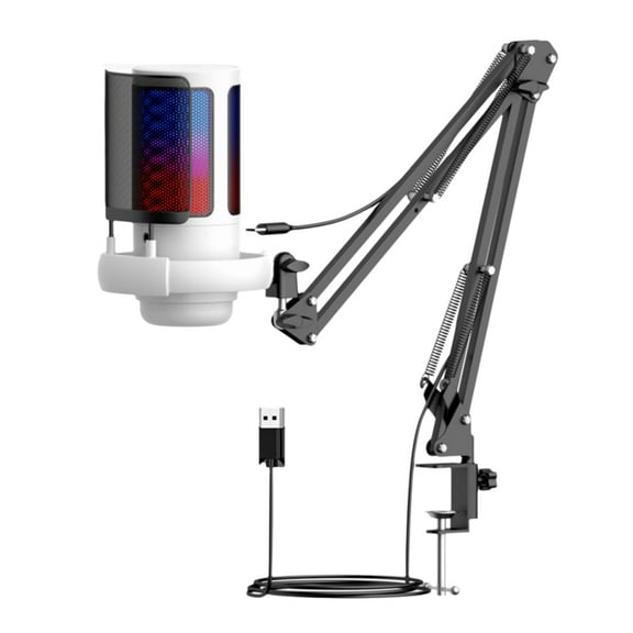 USB Condenser Microphone RGB Esports Game Call Recording Condenser Mic with Metal Boom Stand Mic for Studio Recording B