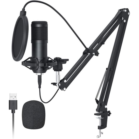 USB Condenser Podcast Microphone for PC: Studio Microphone Kit with 192KHz/24bit Professional Sound Chipset Cardioid for Recording, Streaming, Gaming, Voice-Over, YouTube, Twitch (-800)