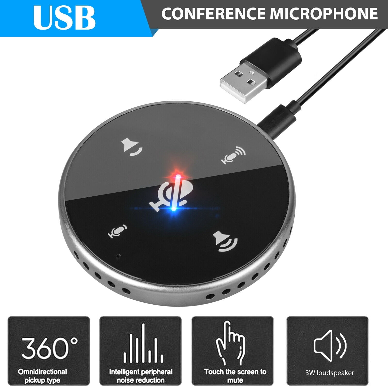 USB Conference Microphone with Speaker, Computer Speakers with microphone, Omnidirectional USB Speakerphone with Enhanced Voice