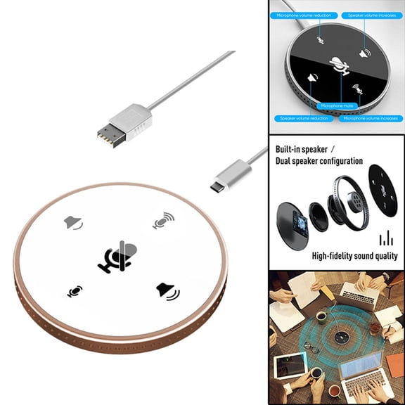 USB Conference for Computer, 360 degree Omnidirectional Condenser with Mute, plug and Gold