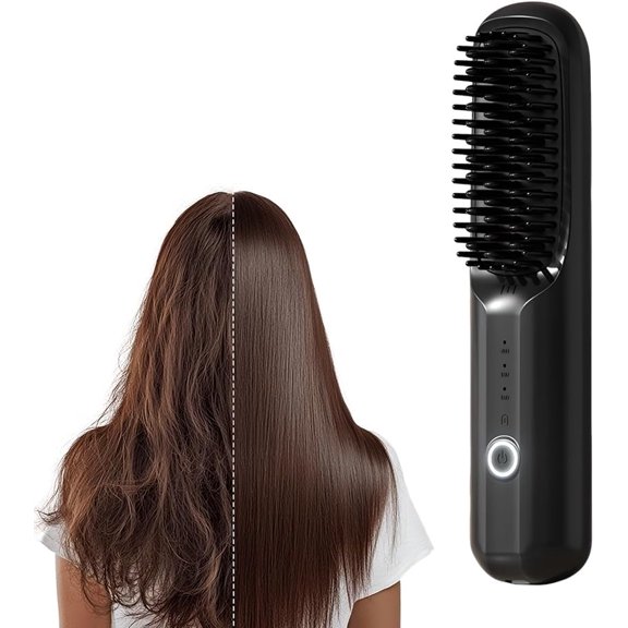 USB Cordless Negative Ion Hair Straightening Comb, Portable Straightener Brushs for Travel, with LCD Temperature Display, Portable Hair Straightener, Fast Heating Cordless Mini Hair Brushs (Black)