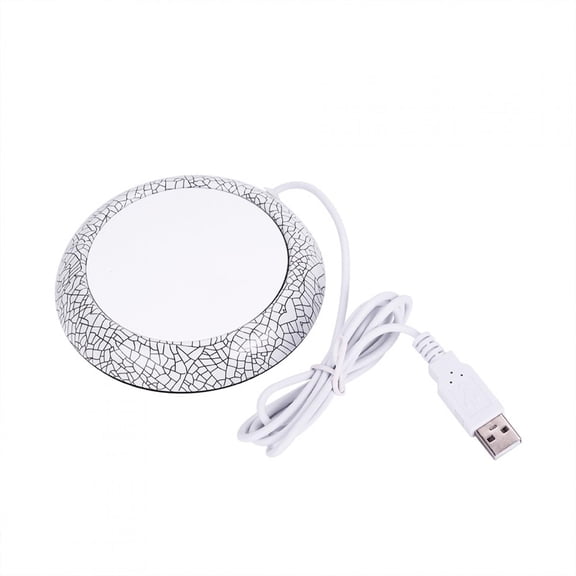 USB Cup Warmer Wood Grain Design Mug Heater Pad for Office Desk, White Porcelain