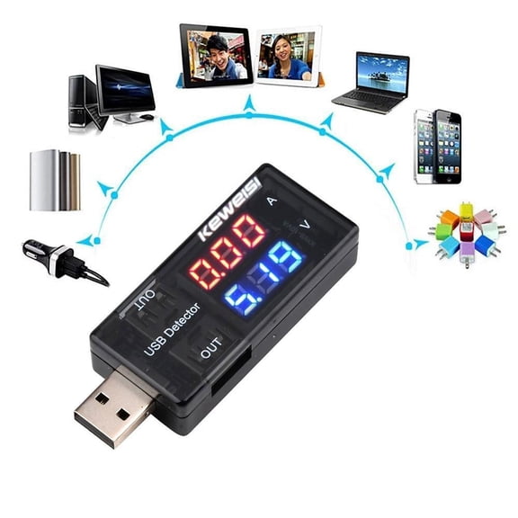 USB Current Voltage Charging Multifunctional Battery Voltmeter Ammeter Capacity Tester with Dual USB Ports LED Display for Phone Laptop, KWS-10VA