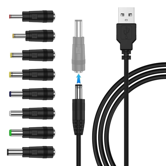 USB to DC 5V Power Cord, Universal DC 5.5x2.1mm Barrel Jack Plug ...