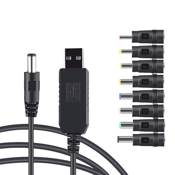 USB to DC 5V Power Cord, Universal DC Plug Jack Charging Cable with 8 Adapters for Moon Lamp, Massage Wand, Router, LED Light, Mini Fan, Speaker and More Devices