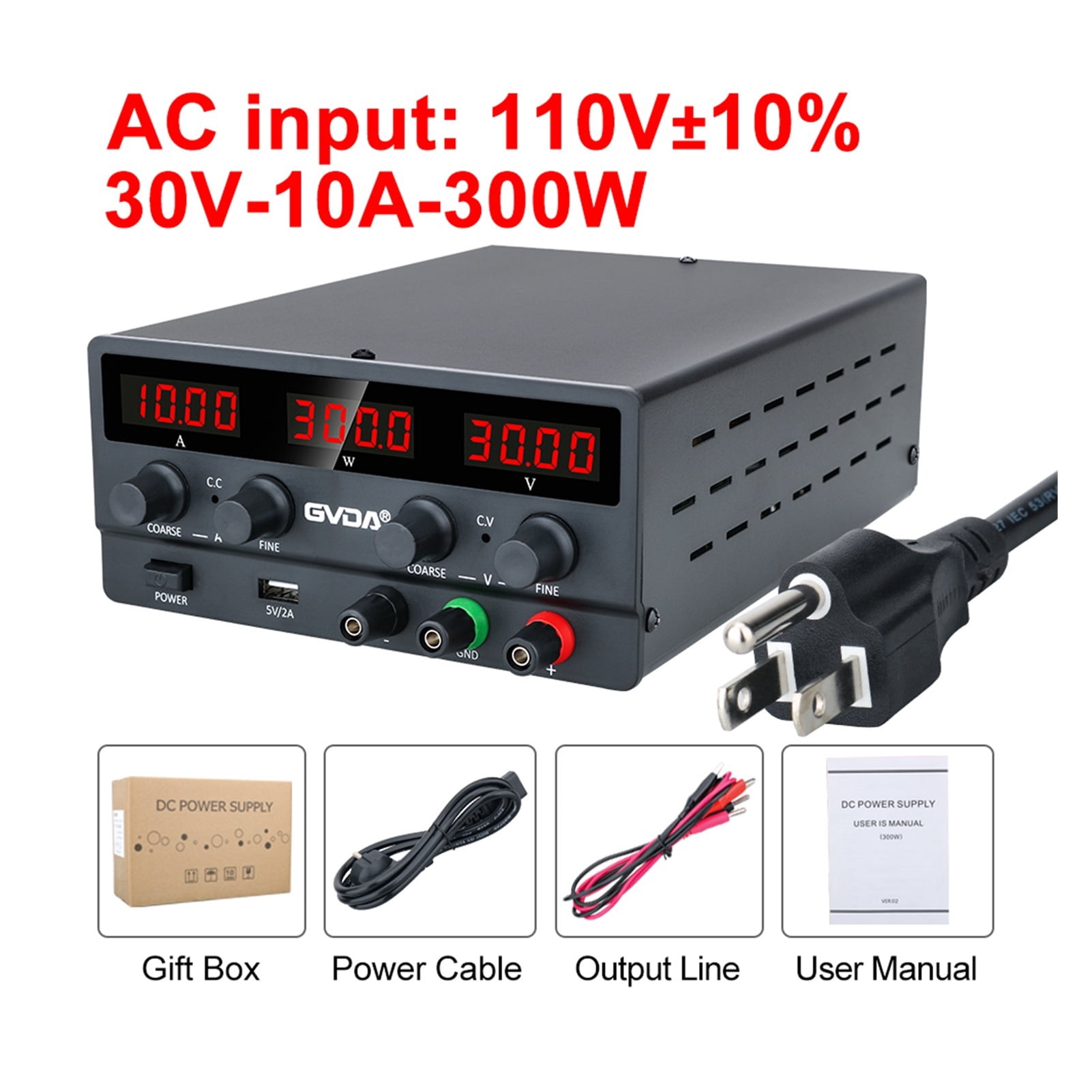 USB DC Regulated Laboratory Power Supply Adjustable 30V 10A Voltage ...