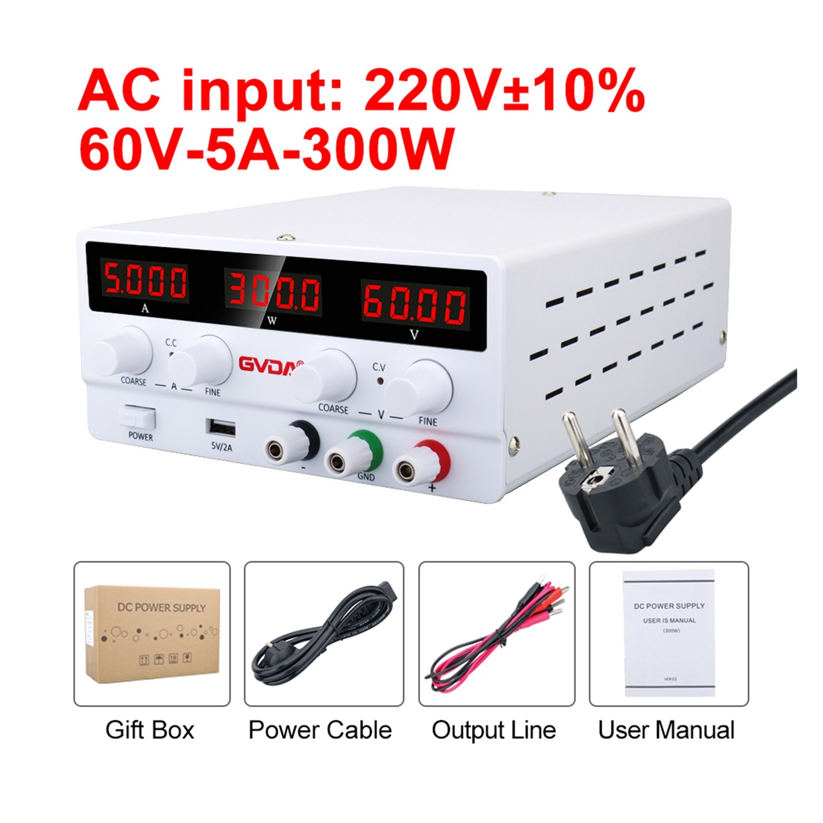 Image showcasing USB DC Regulated Laboratory Power Supply Adjustable 30V 10A Voltage ...