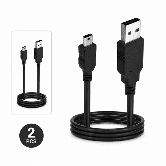 USB Data Cable A-Male to Mini 5 Pin USB Male- 2 Pcs Pack | High-Speed USB Cable for Data Transfer, Cameras, GPS Devices, and MP3 Players - 3 FT