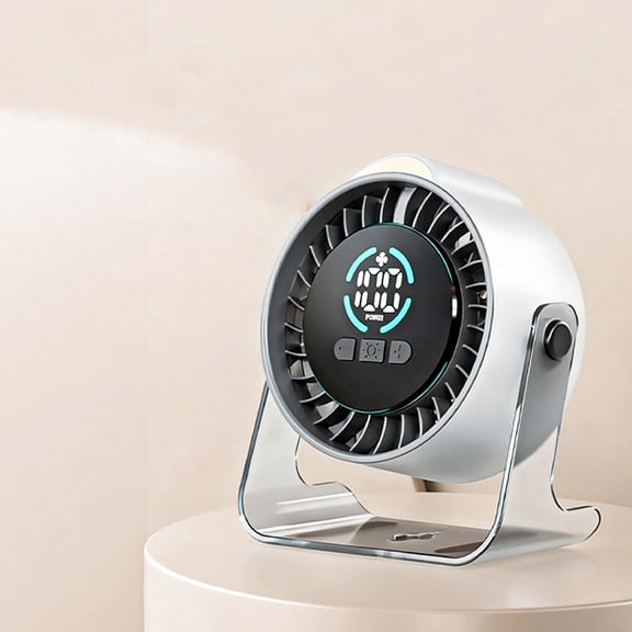 USB Desk Fan, 100 Speeds Digital Display, Rechargeable Battery, 360° Rotation, Quiet Table Fan for Office Home, White-Transparent