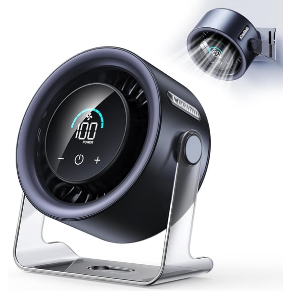 USB Desk Fan for Bedroom: 100 Speeds Digital Display Quiet Portable Fan with Turbo Airflow, 120 Rotating Small Rechargeable Battery Desktop & Wall-Mounted Fans for Bedroom Home Office (Black)