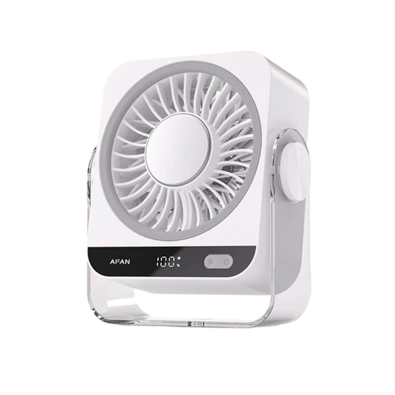 USB Desk Fan with Cooling Function, Rechargeable Ice Cooling Fan, 5-Speed Desktop Fan, Portable Cooling Fan with Digital Display for Office and Bedroom (White)