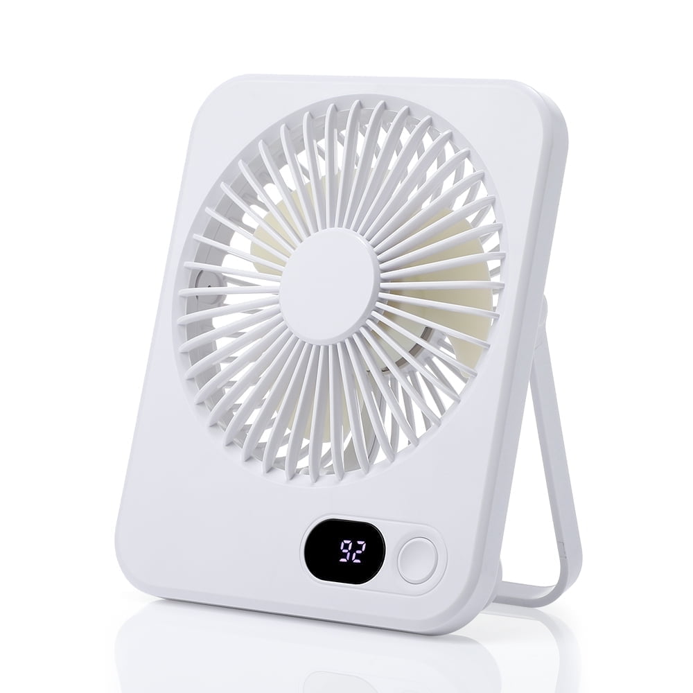 USB Desk Fan, Personal Fan Small Portable Table Fan with 180 Tilt Folding and Power Display and, Battery Rechargable Fan 5 Speeds Strong Wind Ultra Quiet Cooling Fan For Bedroom Desktop Travel