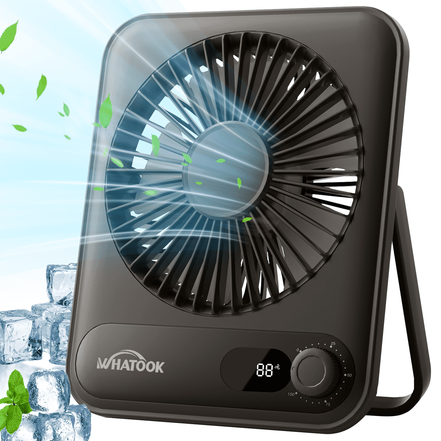 Desk Fan Portable Fan Rechargeable 2000mAh Personal Fan, Silent Small Table Fan Travel Fan for Sleeping with Display & 100-Speed, Desktop Fan for Bedroom Office Camping- Black
