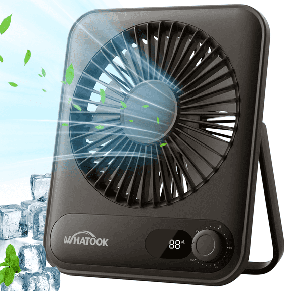 USB Desk Fan Portable Fan Rechargeable 2000mAh Personal Fan, Silent Small Table Fan Travel Fan for Sleeping with Display & 100-Speed, Desktop Fan for Bedroom Office Camping- Black