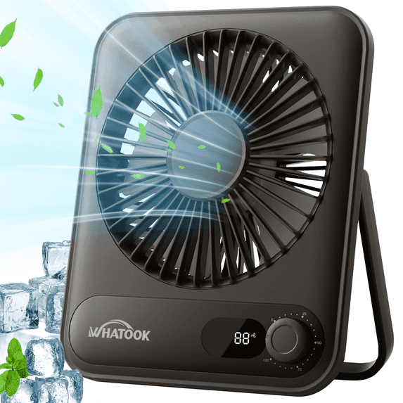 USB Desk Fan Portable Fan Rechargeable 2000mAh Personal Fan, Silent Small Table Fan Travel Fan for Sleeping with Display & 100-Speed, Desktop Fan for Bedroom Office Camping- Black