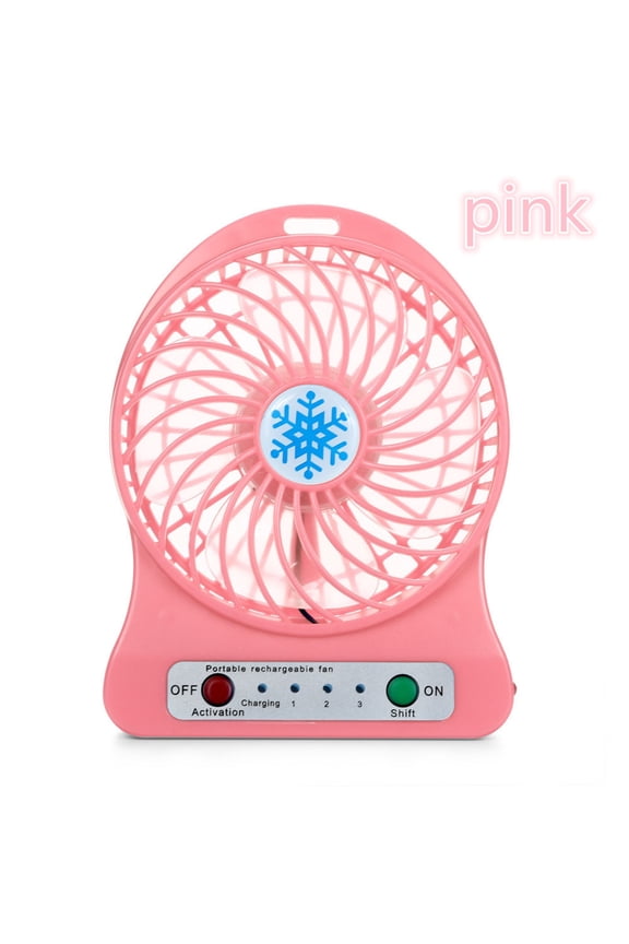USB Desk Fan, Quiet Small Portable Fan 3 Speed Adjustable Fan, Rechargeable USB Desk Fan, Desk Fan with Three Gear Indicator Light, Quiet Desk Fan for Home or Office, Pink