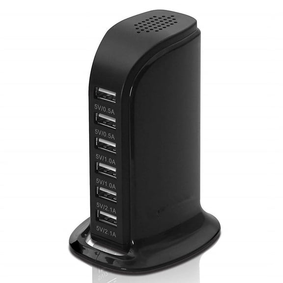USB Desktop Charger 6-Port USB Charging Station Rapid Hub Charger 6A 30W Travel Adapter for Galaxy S7/S6/Edge, Note 5, iPhone X/8/7 Plus, iPad, LG, Nexus 6, HTC (Black)