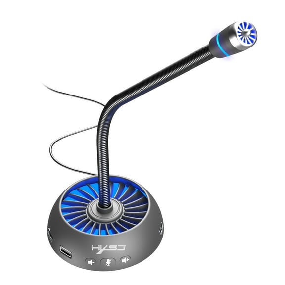 USB Desktop Microphone 3.5mm Jack & 3 * USB Hub RGB Luminous And Flexible Drive-free Microphone Voice Video Karaoke Online Chat MIC For Computer And Conference