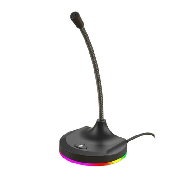 USB Desktop Microphone Computer Microphone Adjustable Studio with LED Lighting Gaming Chatting Online Class