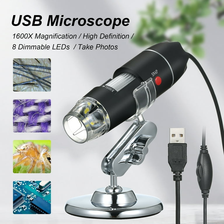 USB Digital Microscope 1600X Magnification Camera 8 LEDs with Stand  Portable Handheld Inspection Magnifier.,Handheld USB Phone Microscope.