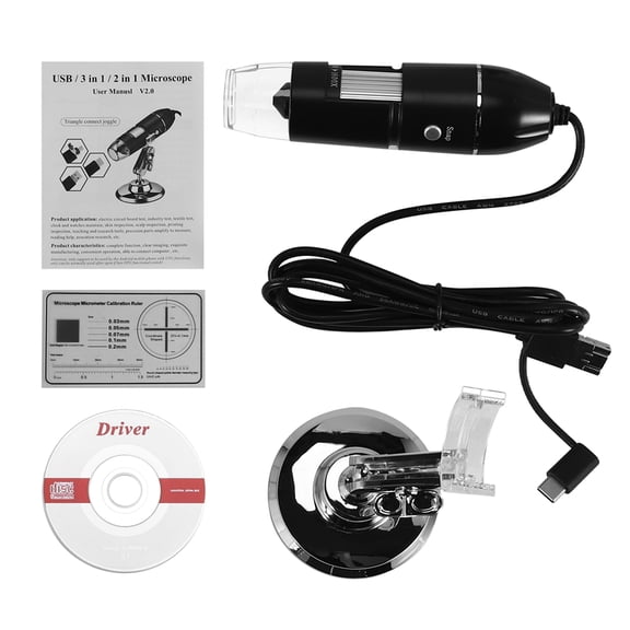 USB Digital Microscope, Endoscopic Camera, Adjustable Magnification with PC Bracket, 1600X