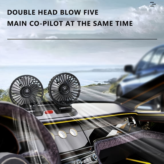 USB Dual Head Rear Car Fan for Backseat, Strong Airflow, Multi-Speed & Multi-Angle Rotation, Universal for All Vehicles, Car & Home Use, Perfect for Beach, Picnic & Summer Travel