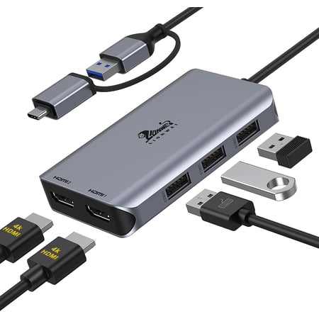USB to Dual Monitor Adapter, Universal HDMI Splitter Extend Display, USB 3.0 Docking Station with Dual HDMI Compatible with M1 MacBook Pro/Air, Surface Pro/Go, Chromebook, Dell, HP, Lenovo Laptops