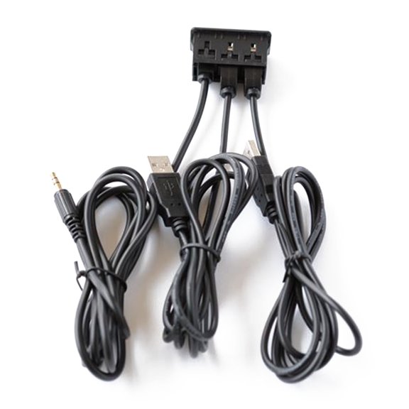USB Dual Port Car Dashboard Flush Mount Socket Extension Cable 3.5mm AUX Adapter