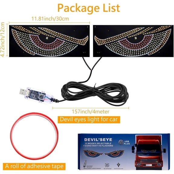 USB Dynamic Devil Eyes Light Car Windshield Dynamic LED Matrix Panel Screen Light for Car Truck Window Decor Lighting 11 Modes