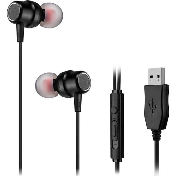 USB Earbuds with 8.2FT Extra Long Cord for Computer, in-Ear USB Headphone Headset with Mic Compatible with Laptop, Desktop PC, Notebook & Chromebook, Noise-isolation & Lightweight, CGS-W7
