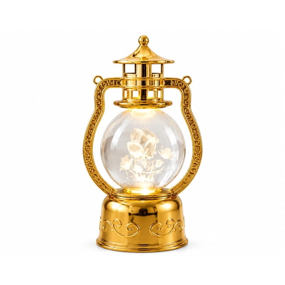 USB Electric Golden Vintage Lantern LED Light with 3D Laser Engraved Rotating Couple Crystal Ball,Romantic Decorative Table Lamp for Bedroom, Anniversary, Birthday & Couples Gifting