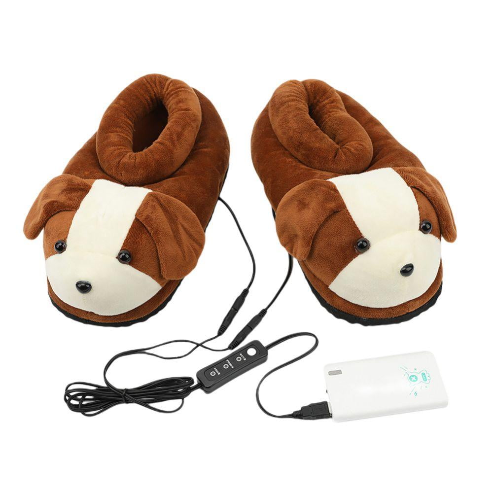 USB Electric Heated Slipper Plush Dog Slipper Built in Foot Warmer