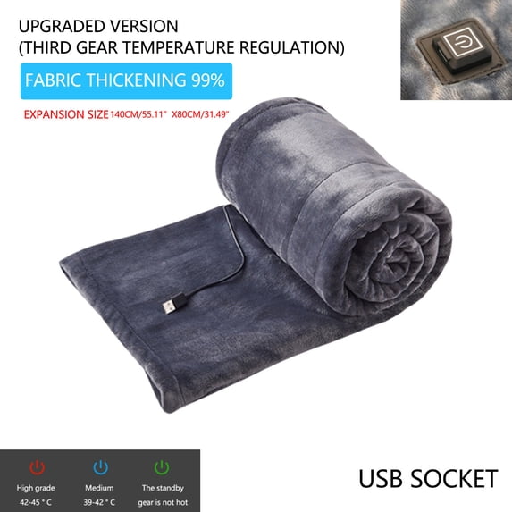 USB Electric Heated Throw Blanket, Flannel Heating Pad for Adults, Low Voltage Safe Warming Blanket with 3 Heat Settings, Machine Washable for Bed Sofa Office Travel