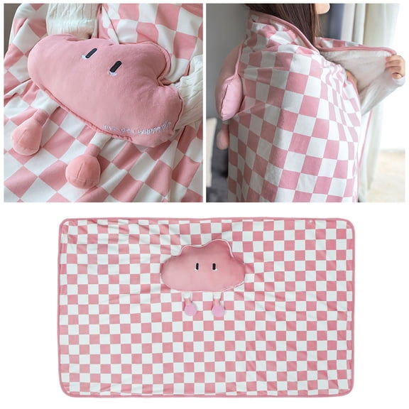 USB Electric Heating Blanket 45"x31" with 3D Cloud Design, Checkered Pattern Portable Throw for Home Office Travel, Fast Warmth & Auto Safety Shut Off