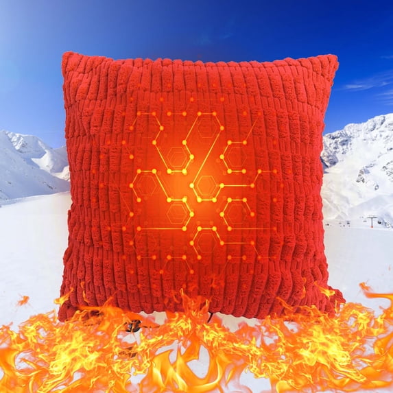 USB Electric Heating Pillow Cover - 5 Temperature Settings with Timer, 45x45cm, Soft Washable Fabric, Blue-Green-Yellow-Orange-Red Light Display, Office & Home Use