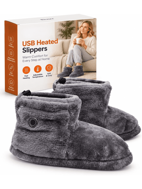 USB Electric Heating Shoes, Heated Slippers for Women Men, Rechargeable Warm Boots, Soft Plush Fleece Indoor Footwear, Cozy Winter Home Gift for Family