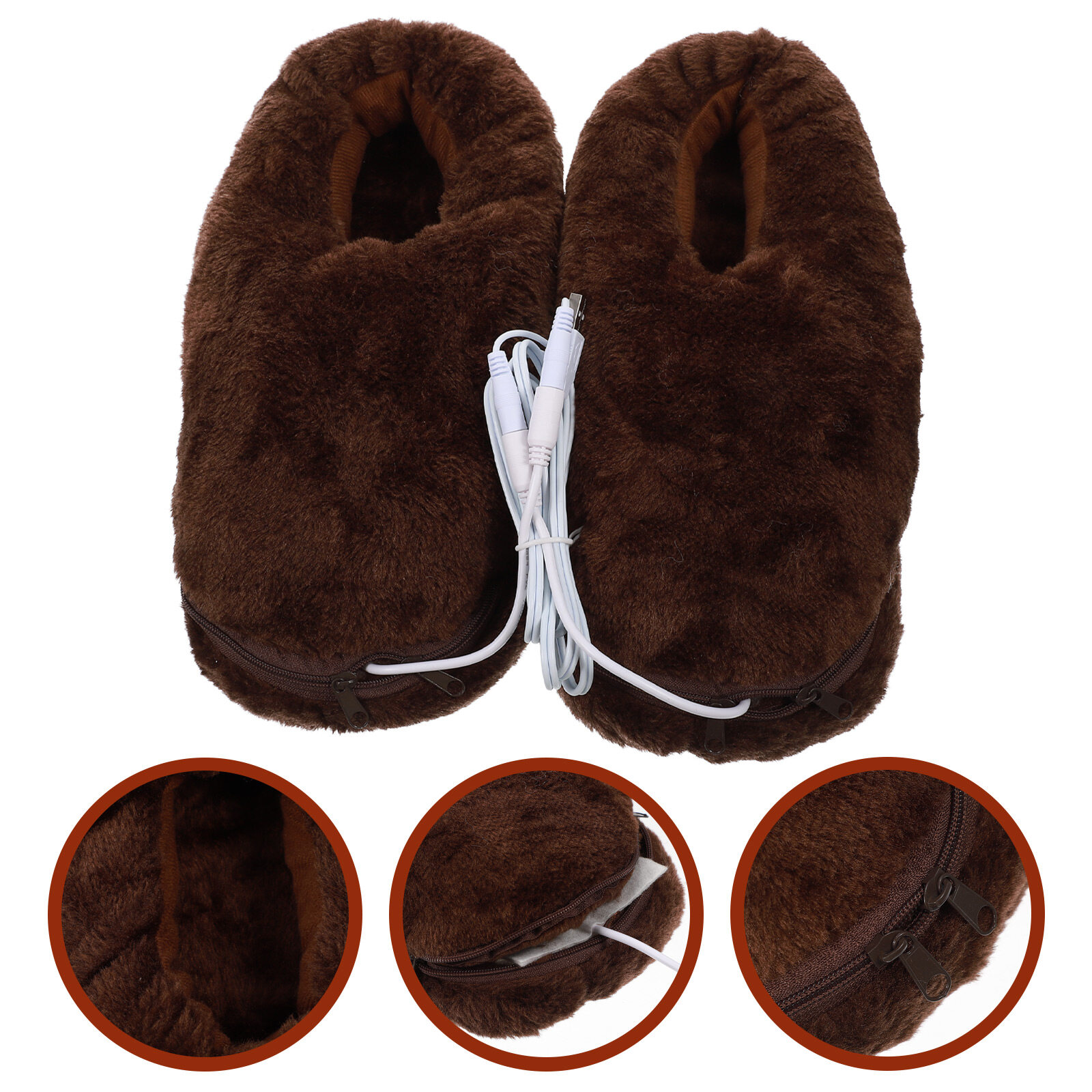 USB Electric Heating Slippers, Heated Plush Shoe,1 Pair Indoor Foot Warmers, Winter Cold Weather
