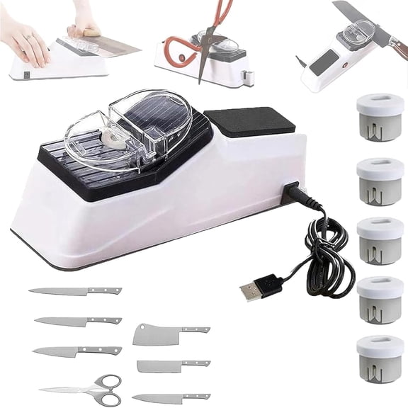 USB Electric Knife Sharpener, With Replacement Grinding Tools, Double Sided Knife Sharpener, Quick Sharpening & Polishing