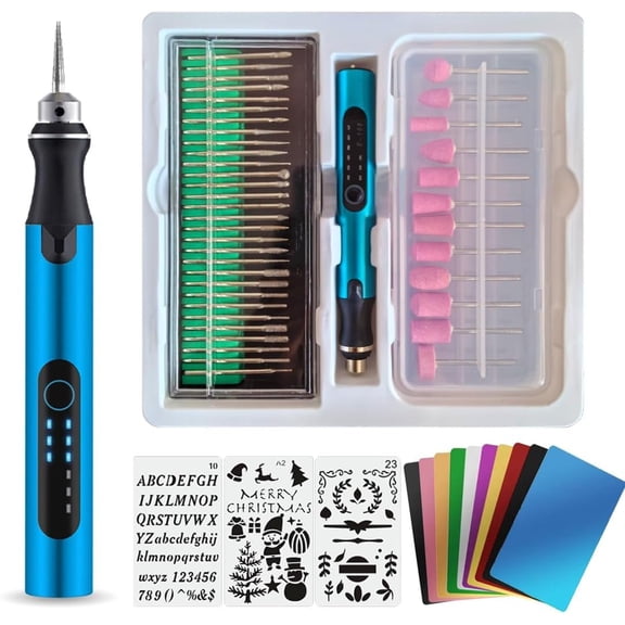 USB Engraving Pen with bits,10Metal Business Card Blanks,Electric Engraver Machine Cordless Engraving Tools Engraved Metal Plastic Stone