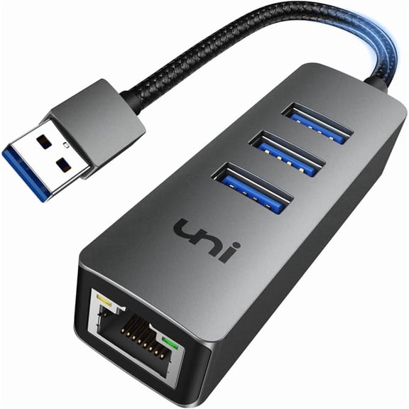 USB to Ethernet Adapter, USB 3.0 Hub with 100/1000 Mbps RJ45 Ethernet Driver Free, Sturdy Aluminum 4-in-1 USB-A to LAN Network Adapter Compatible with iMac, PC, Chromebook Laptops, and More